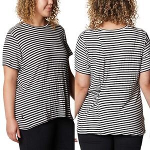 Columbia woman’s essential plus size basic tee crew neck gray green stripe -3X